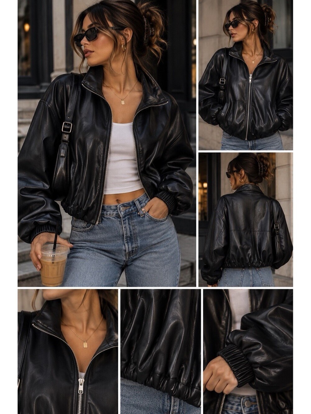 Windsor Faux Leather Bomber Jacket Medium Black Oversized Y2K Moto Biker